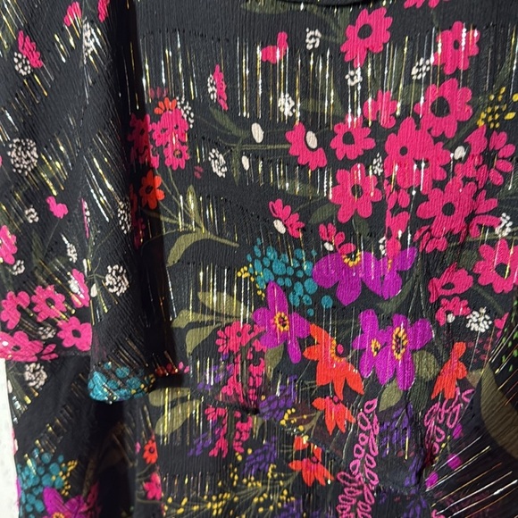 Trina Turk Tiered Ruffle Sheath Black Multicolor Floral Dress Size Small - Picture 2 of 4